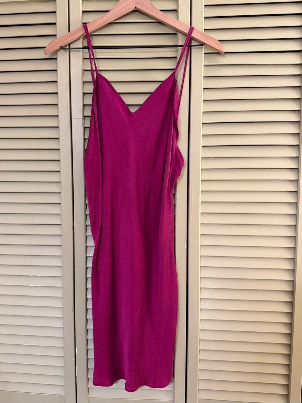 Vintage Pure Silk Fuchsia V-Neck Spaghetti Strap Slip